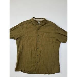 KÜHL XL Short Sleeve Button Up Shirt Linen Blend Olive Green Dot Print
